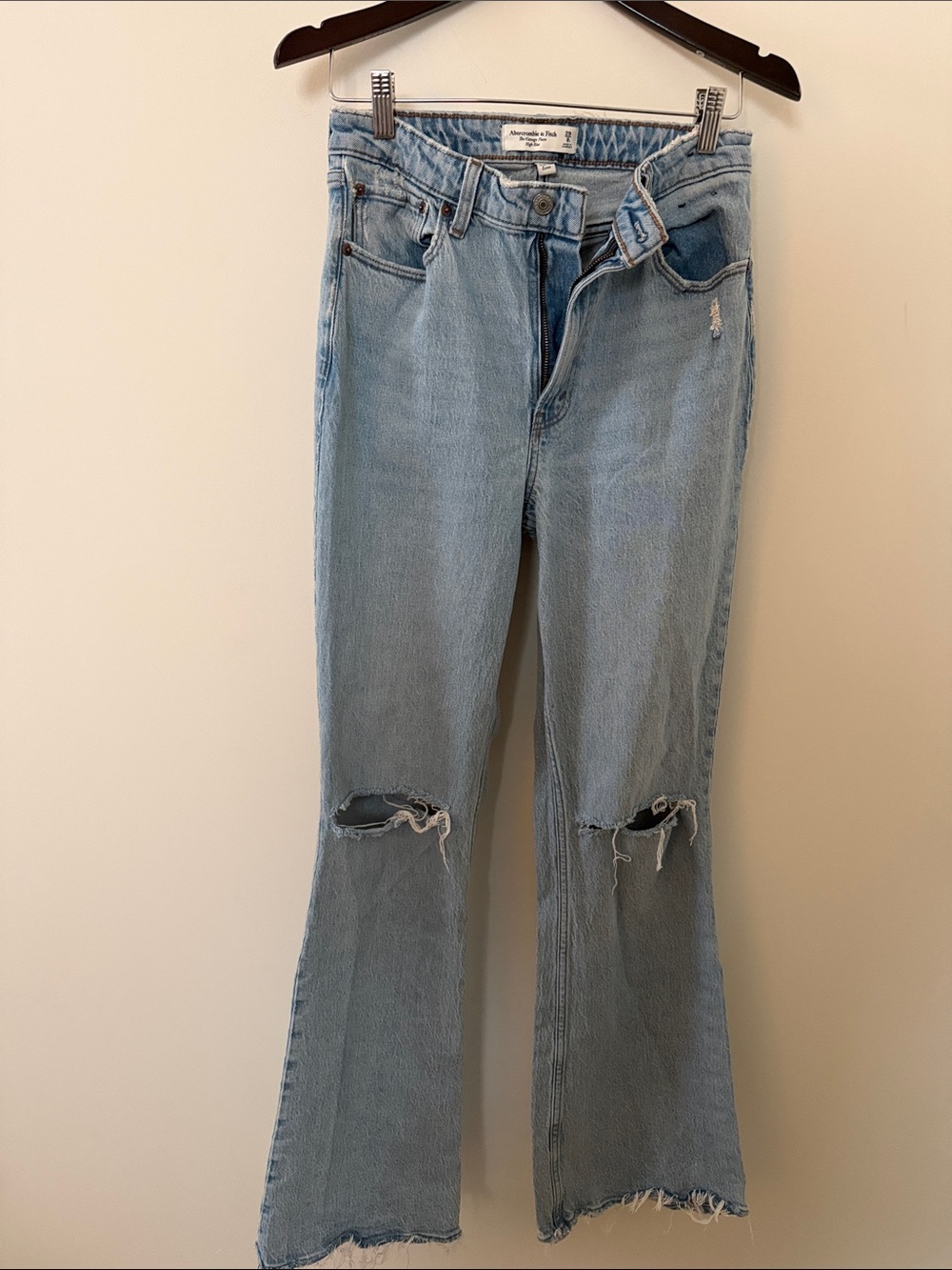 Abercrombie & Fitch Light Blue Flare Distressed Jeans